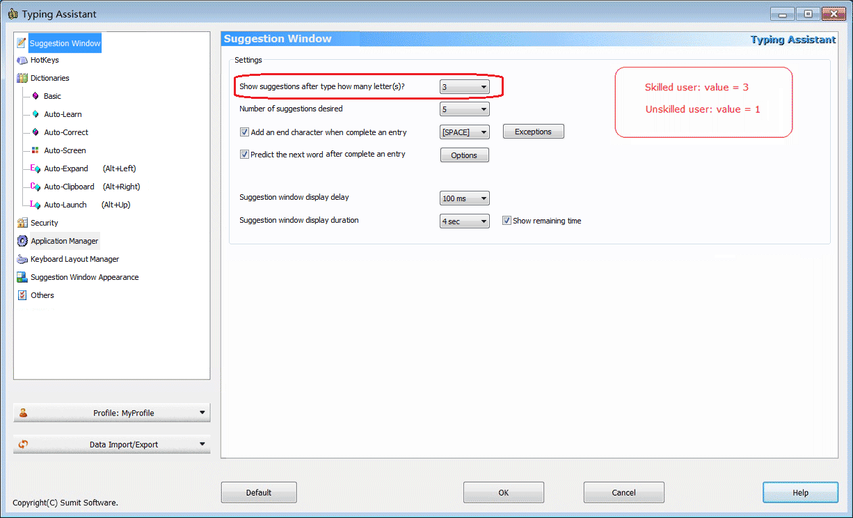 Typing Assistant Quick Settings
